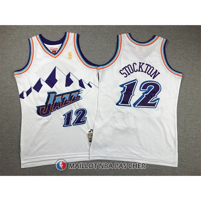 Maillot Enfant Utah Jazz John Stockton NO 12 Hardwood Classics Throwback 1996-97 Blanc